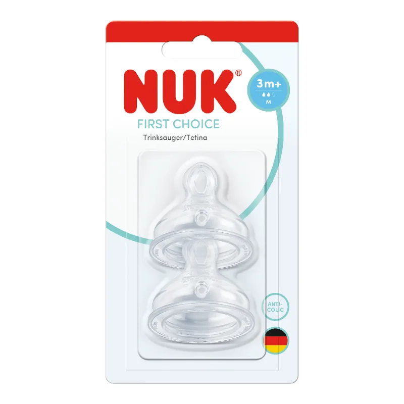 Tetina din silicon First Choice, flux M, 3 luni+, 2 bucati, Nuk — preț și oferte