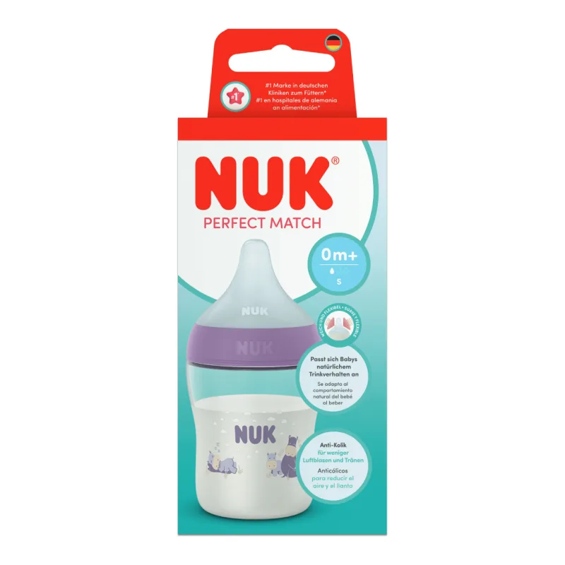 Biberon cu tetina din silicon Perfect Match, roz, flux S, 0 luni+, 150 ml, Nuk — preț și oferte