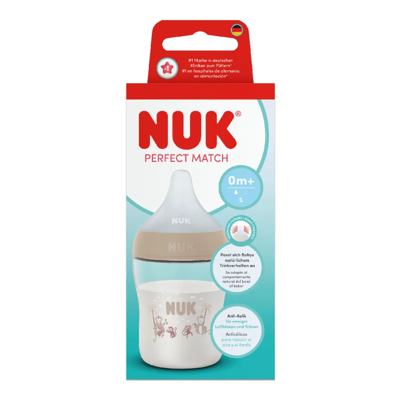 Biberon cu tetina din silicon Perfect Match, bej, flux S, 0 luni+, 150 ml, Nuk — preț și oferte