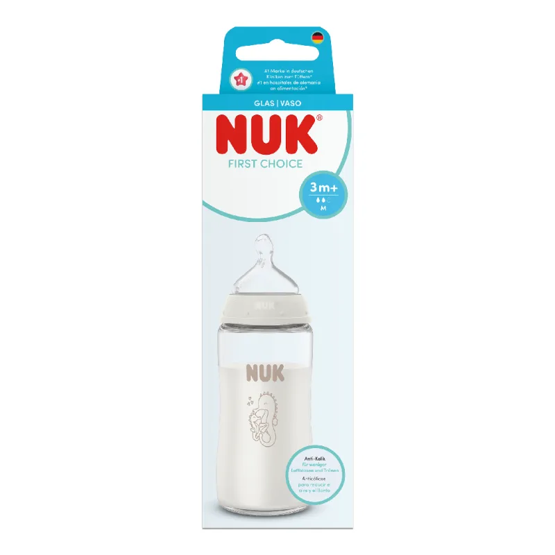 Biberon sticla First Choice, flux M, 3 luni+, 240 ml, Nuk — preț și oferte