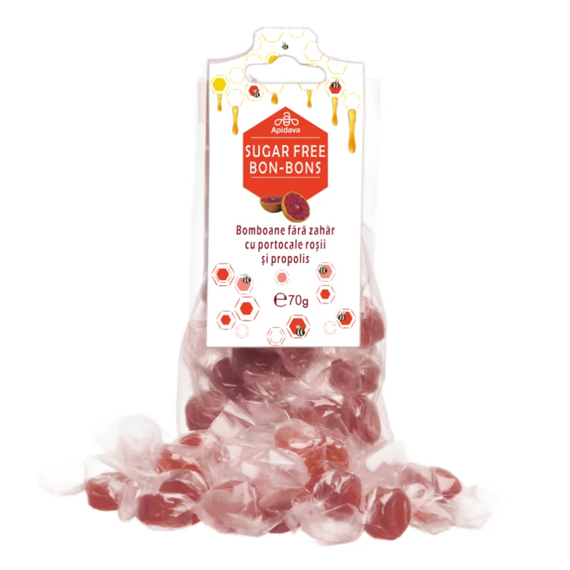 Bomboane fara zahar propolis, portocale rosii, 70g, Apidava — preț și oferte