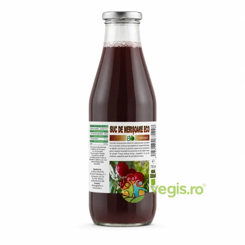 Suc de Merisoare 100% Natural Neindulcit Ecologic/Bio 750ml Deco Italia — preț și oferte