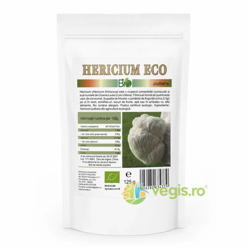 Hericium Pudra (Coama Leului) Ecologica/Bio 125g Deco Italia — preț și oferte