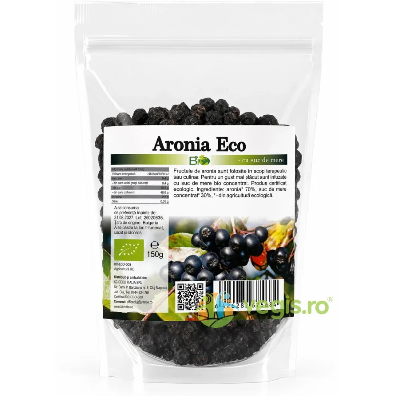 Fructe de Aronia Indulcite cu Suc de Mere Ecologice/Bio 150g Deco Italia — preț și oferte