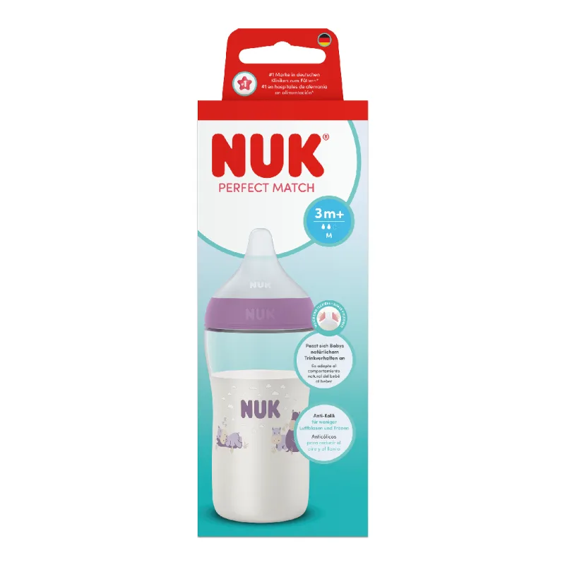 Biberon cu tetina din silicon Perfect Match, roz, flux M, 3+ luni, 260 ml, Nuk — preț și oferte