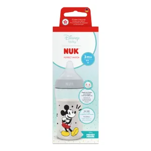 Biberon cu tetina din silicon Perfect Match, Mickey, flux M, 3+ luni, 260 ml, Nuk