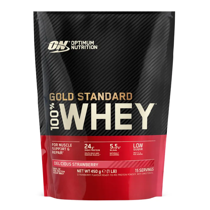 Proteine din zer, pudra proteica, ON 100% Whey Gold Standard, capsuni, 450g, Optimum Nutrition — preț și oferte