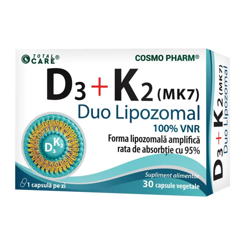 Vitamina D3 2000 UI + K2 MK - 7 lipozomala, 30 capsule, Cosmopharm — preț și oferte