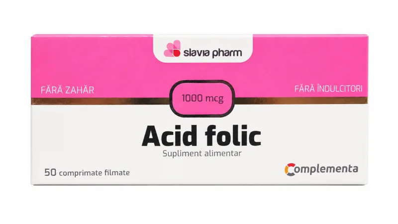Acid folic 1000mcg, 50 comprimate, Slavia Pharm — preț și oferte