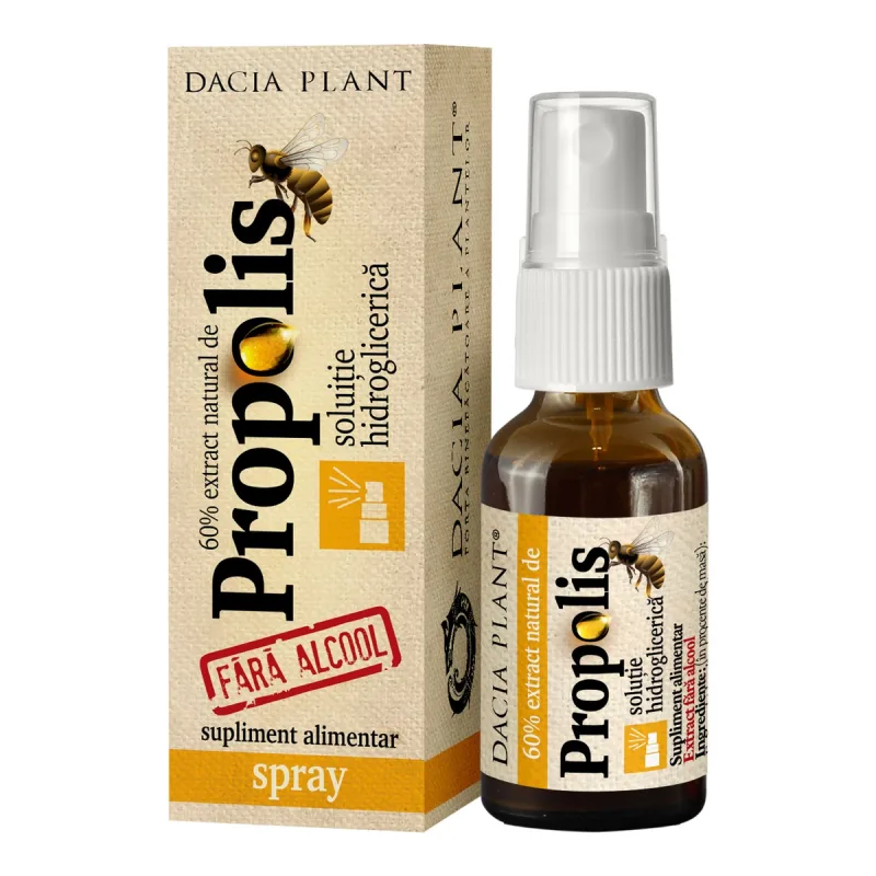 Spray cu extract natural de propolis fara alcool, 20ml, Dacia Plant — preț și oferte