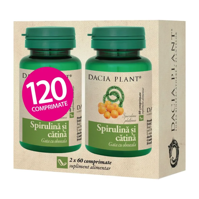Pachet Spirulina si Catina, 120 comprimate, Dacia Plant — preț și oferte