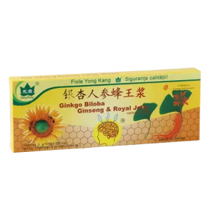 Ginkgo Biloba, Ginseng si Royal Jelly, 10 fiole, Yongkang International