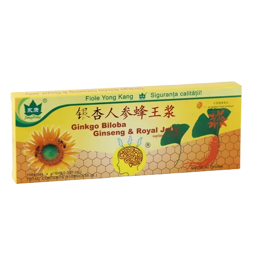 Ginkgo Biloba, Ginseng si Royal Jelly, 10 fiole, Yongkang International — preț și oferte
