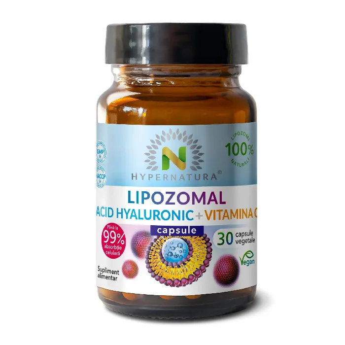 Lipozomal Acid Hyaluronic imbogatit cu vitamina C, 30 capsule vegetale, Hypernatura — preț și oferte