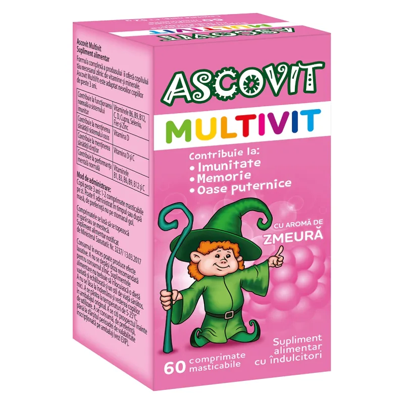 Ascovit Multivit cu aroma de zmeura, 60 comprimate, Omega Pharma — preț și oferte