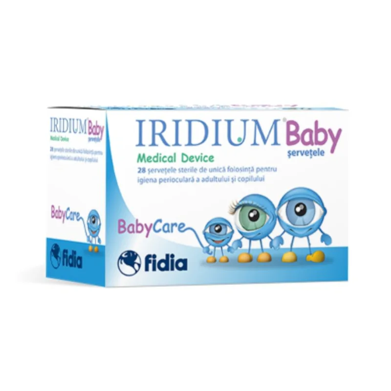 Servetele sterile pentru ingrijire perioculara copii si adulti Iridium Baby, 28 bucati, Fidia — preț și oferte