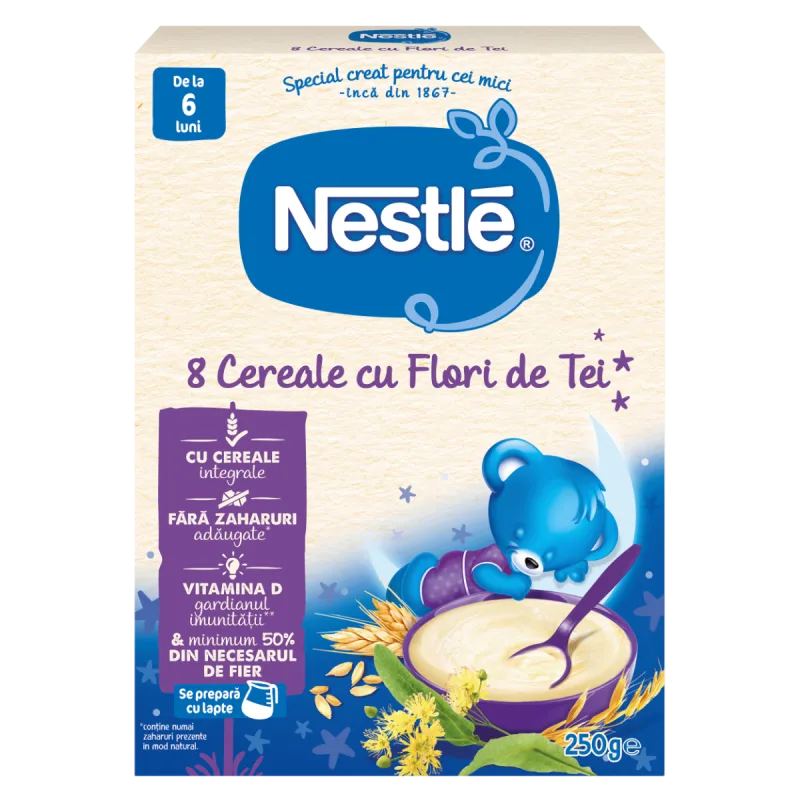 8 Cereale cu flori de tei +6 luni, 250g, Nestle — preț și oferte