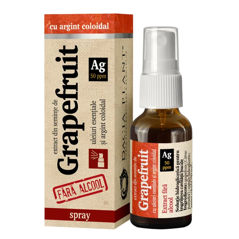Extract din seminte de Grapefruit cu argint coloidal spray, 20 ml, Dacia Plant — preț și oferte