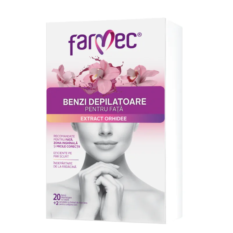 Benzi depilatoare pentru fata cu extract de orhidee, 10 x 2 bucati, Farmec — preț și oferte