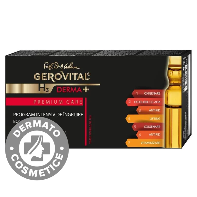 Kit program intensiv ingrijire antirid H3 Derma+ Premium Care, 7 fiole x 2ml, Gerovital — preț și oferte
