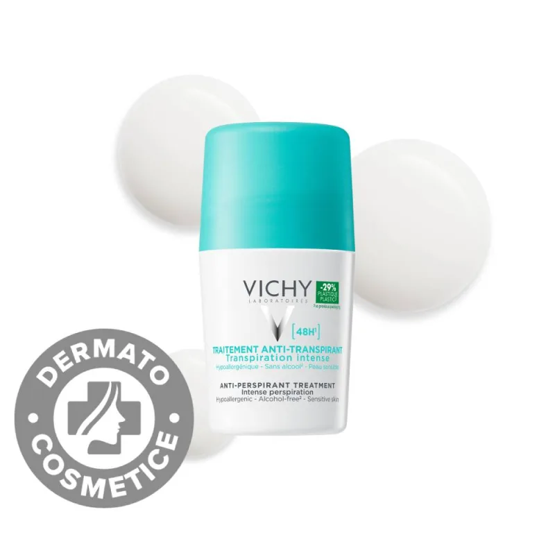 Deodorant roll-on Antiperspirant cu parfum impotriva transpiratiei intense 48h, 50ml, Vichy — preț și oferte