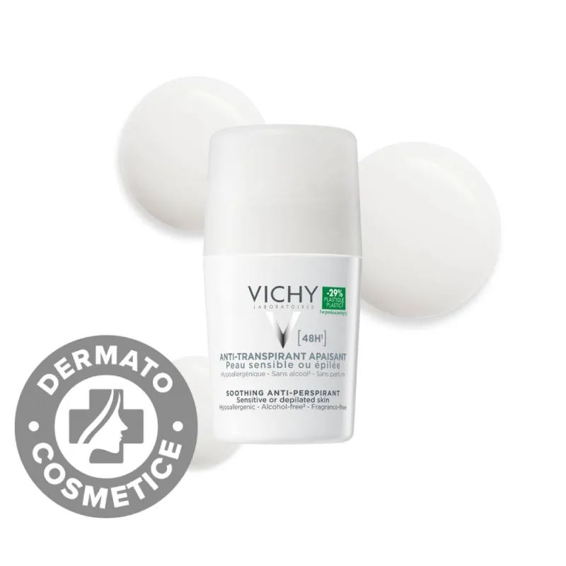 Deodorat roll-on fara parfum pentru piele sensibila 48h, 50ml, Vichy — preț și oferte