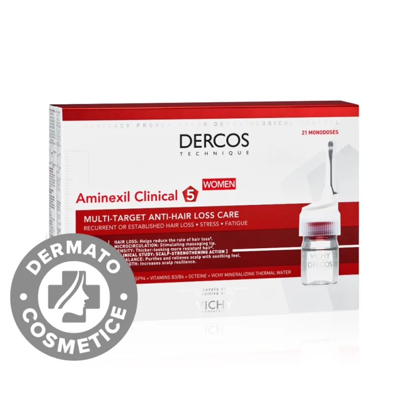 Tratament fiole impotriva caderii parului pentru femei Aminexil Clinical 5 Dercos, 21 x 6ml, Vichy — preț și oferte