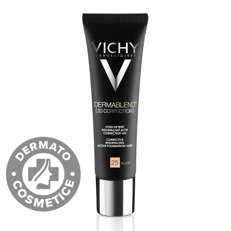 Fond de ten corector ten gras cu tendinta acneica Dermablend 3D 25 Nude, 30ml, Vichy — preț și oferte