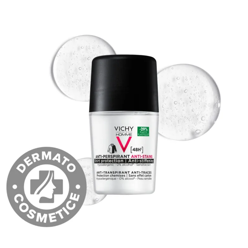 Deodorant roll-on pentru barbati anti-urme 48h Homme, 50ml, Vichy — preț și oferte