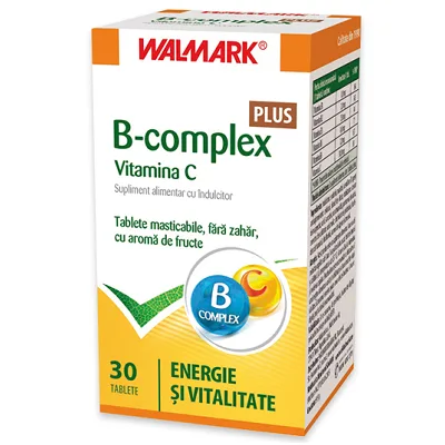B complex + Vitamina C cu aroma de fructe, 30 tablete, Walmark — preț și oferte