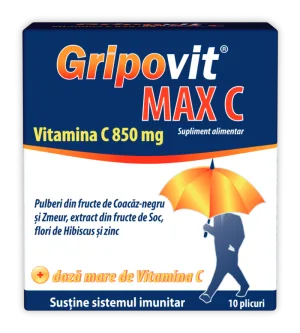 Gripovit Max C cu pulberi din fructe, 10 plicuri, Zdrovit