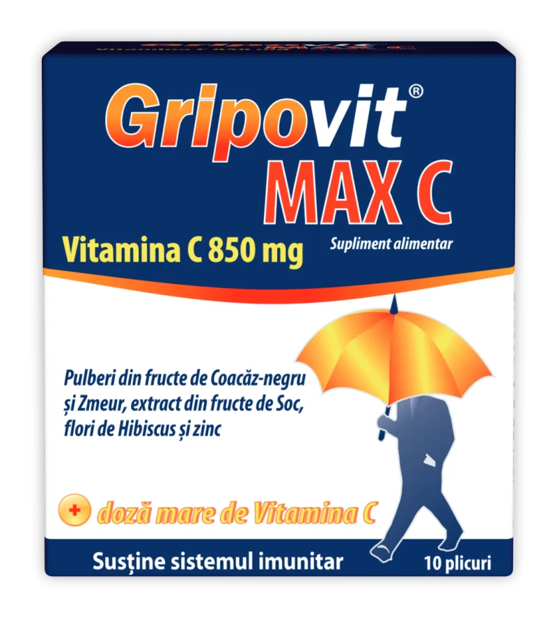 Gripovit Max C cu pulberi din fructe, 10 plicuri, Zdrovit — preț și oferte