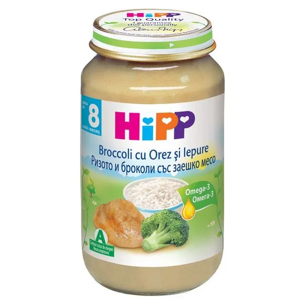 Piure de iepure cu brocoli și risotto, Gr 8 luni, 220 g, Hipp — preț și oferte