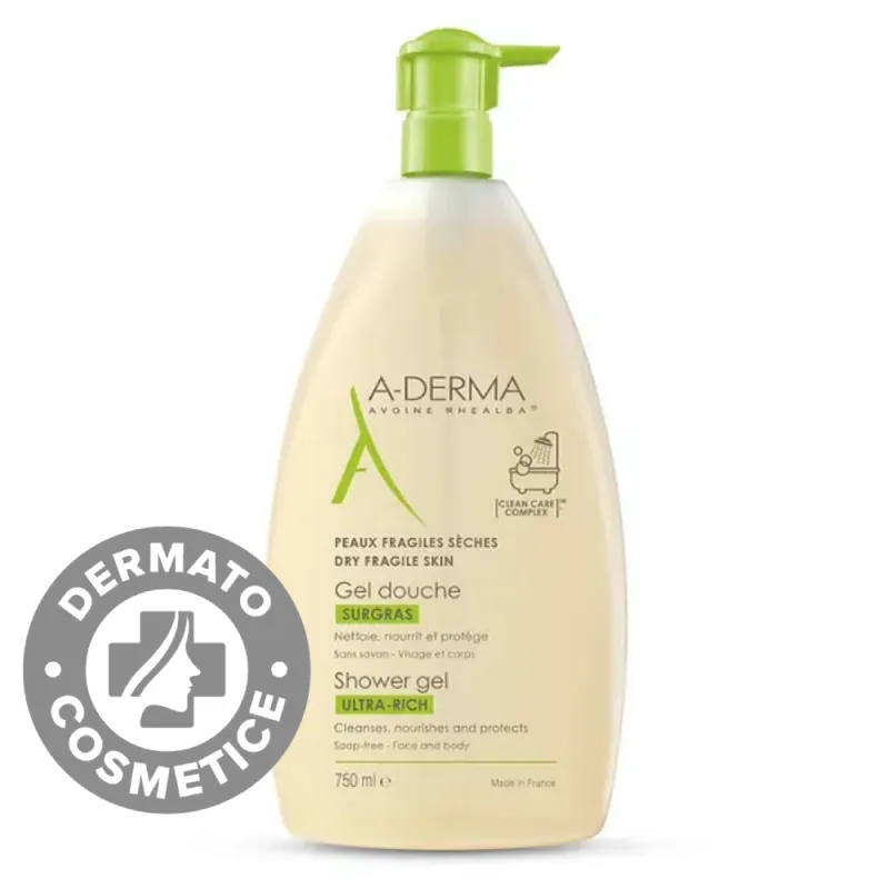 Gel de dus spumant ultra-bogat cu lapte de ovaz, 750 ml, A-Derma — preț și oferte