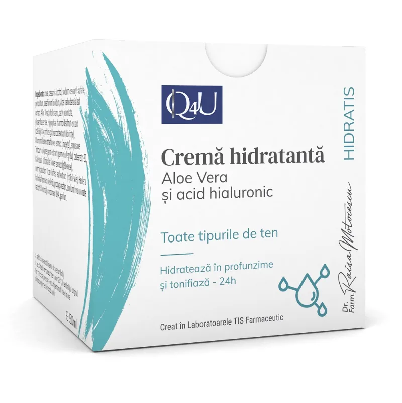 Crema hidratanta cu aloe vera si acid hialuronic Hidratis Q4U, 50ml, Tis Farmaceutic — preț și oferte