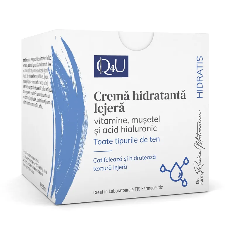 Crema hidratanta cu vitamine musetel si acid hialuronic Hidratis Q4U, 50ml, Tis Farmaceutic — preț și oferte