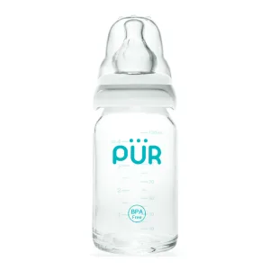 Biberon din sticla rezistenta la soc termic, 130ml, PUR