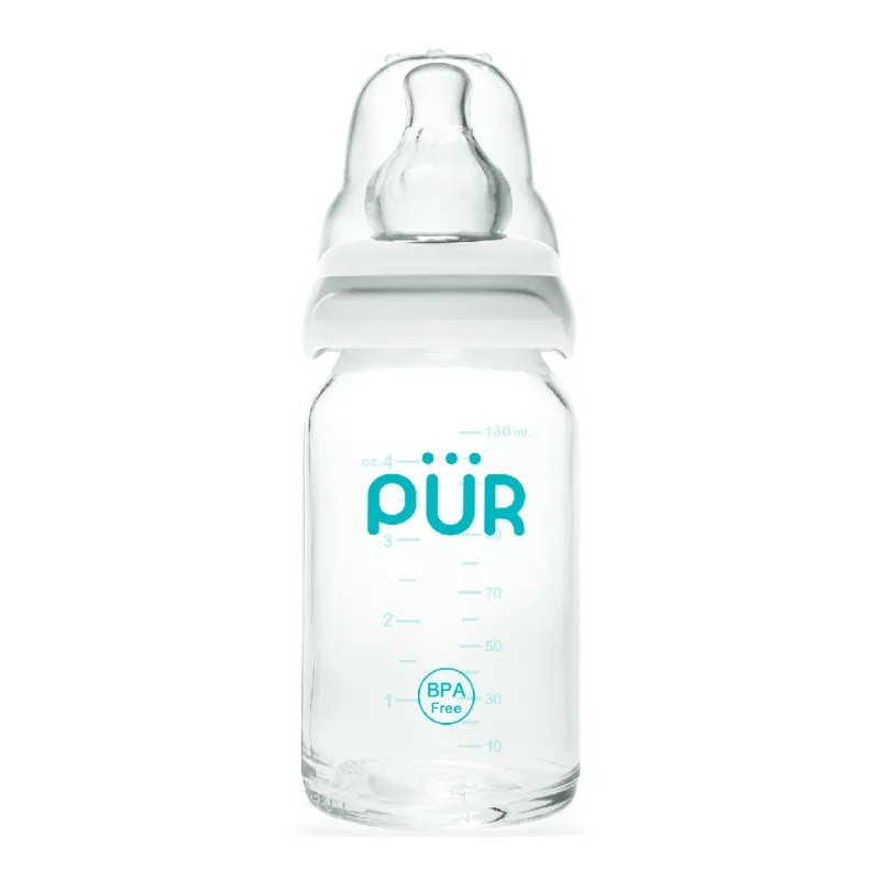 Biberon din sticla rezistenta la soc termic, 130ml, PUR PUR BABY — preț și oferte