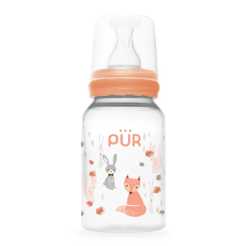 Biberon cu desen, piersica, 0-3 luni, 125ml, PUR PUR BABY — preț și oferte