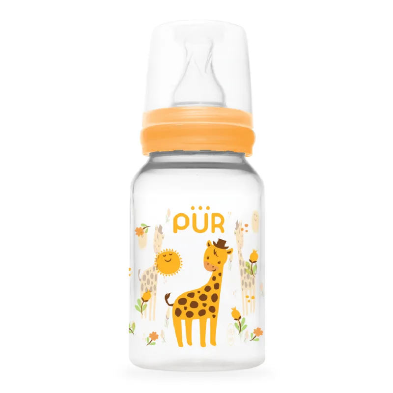 Biberon cu desen, galben, 0-3 luni, 125ml, PUR PUR BABY — preț și oferte