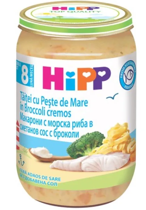 Taitei Bio cu peste de mare in brocolli cremos 8+ luni, 220g, Hipp — preț și oferte