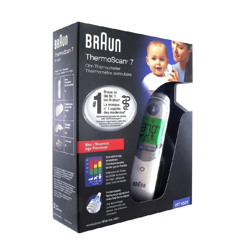 Termometru auricular pentru copii ThermoScan 7 cu Age Precision IRT6520, Braun — preț și oferte