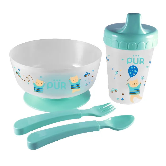 Set pentru masa bol cu tacamuri si cana, verde, +6 Luni, PUR PUR BABY — preț și oferte