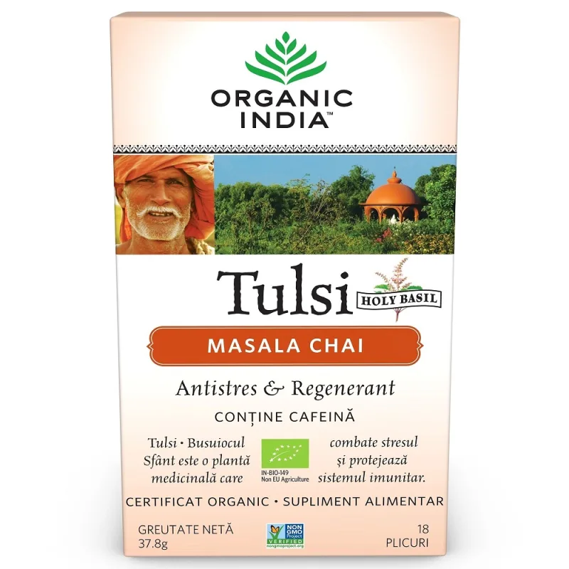 Tulsi Masala Chai Relaxant si Regenerant, 18 plicuri, Organic India — preț și oferte