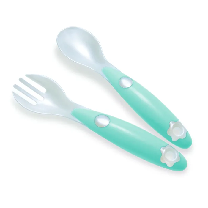 Set tacamuri furculita si lingura, verde, PUR PUR BABY — preț și oferte