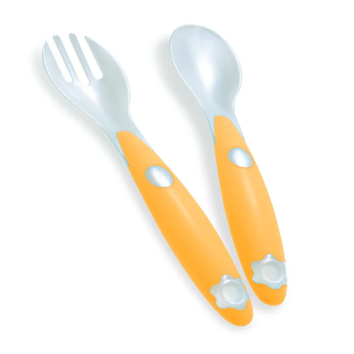 Set tacamuri furculita si lingura, galben, PUR PUR BABY — preț și oferte
