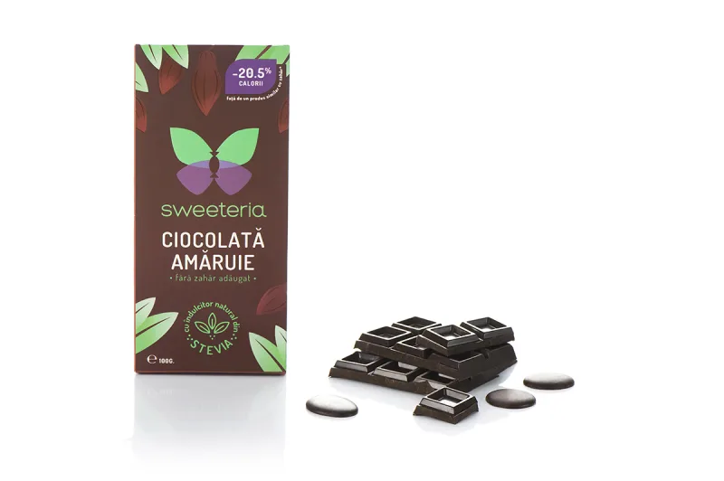 Ciocolata amaruie 70% cu indulcitor din stevie, 100g, Sweeteria — preț și oferte