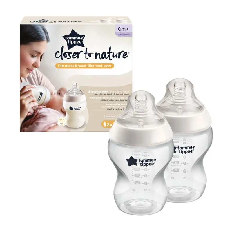 Set 2 biberoane PP tetina silicon 0 luni + Closer to Nature, 2 x 260ml, Tommee Tippee — preț și oferte
