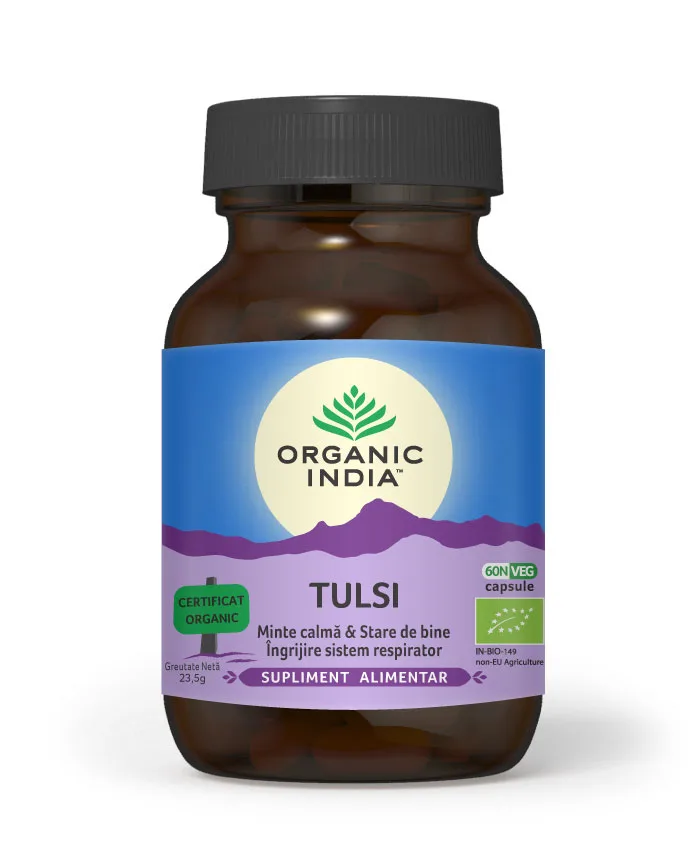 Tulsi minte calma si ingrijire sistem respirator, 60 capsule, Organic India — preț și oferte