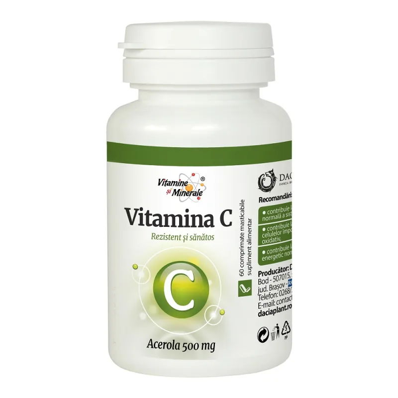Vitamina C cu acerola 500mg, 60 comprimate, Dacia Plant — preț și oferte